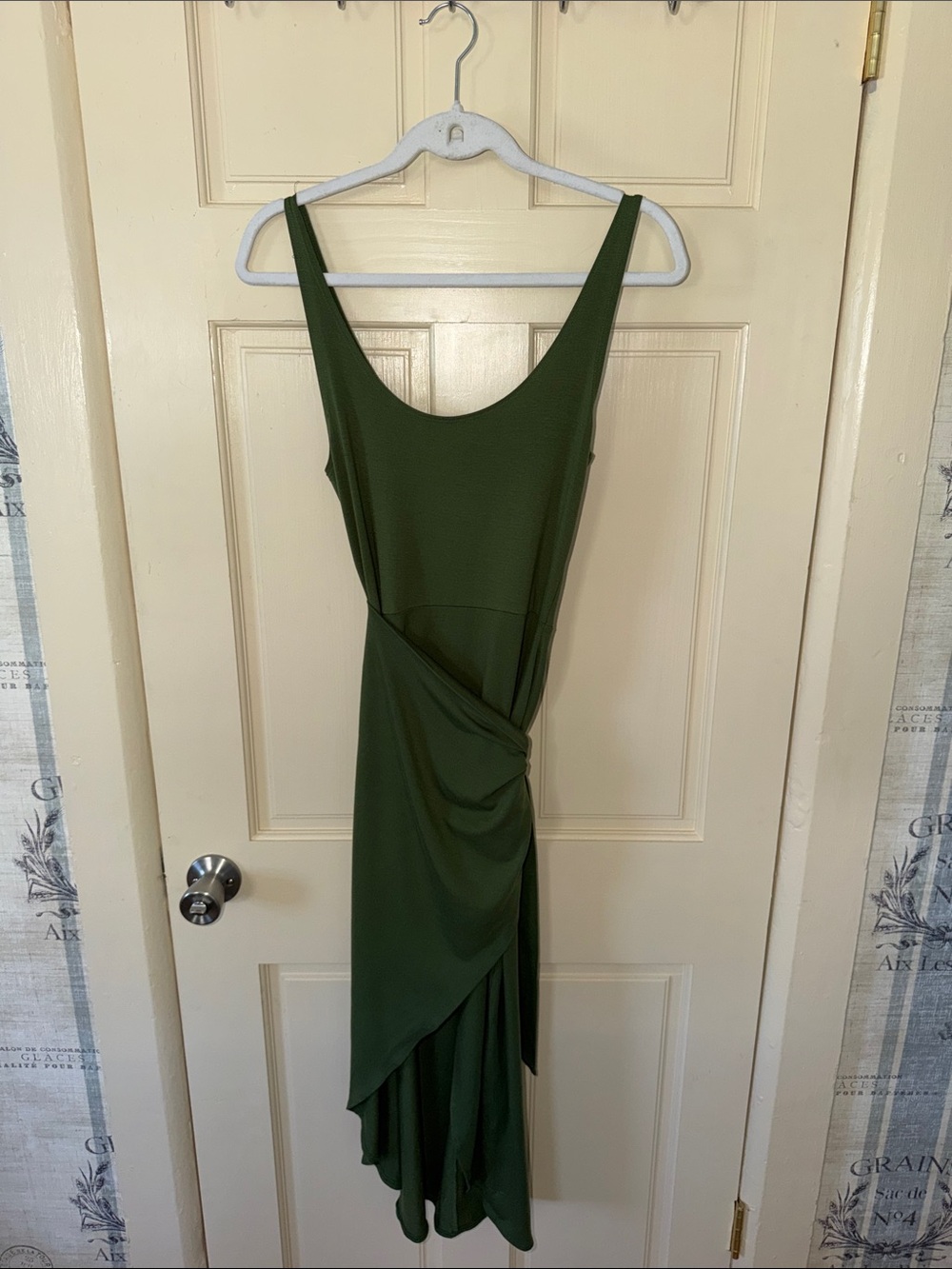 Reformation Kaila Olive Green Knit Faux Wrap Midi Dress XS